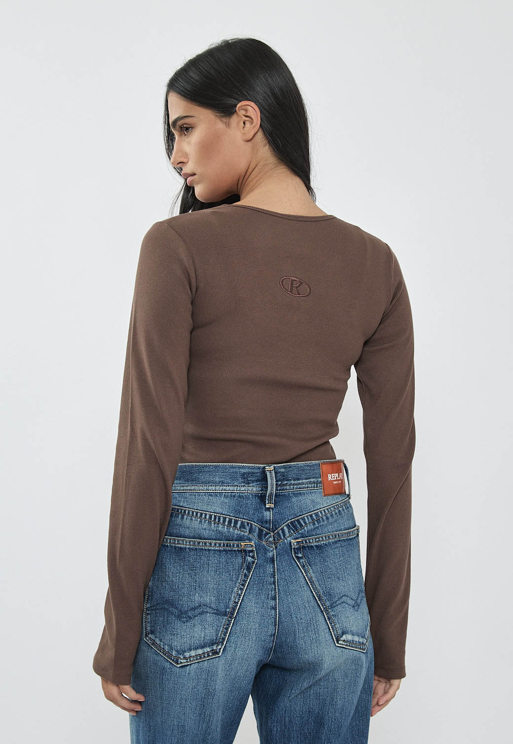 בגד גוף ריב ארוך לנשים בצבע חום