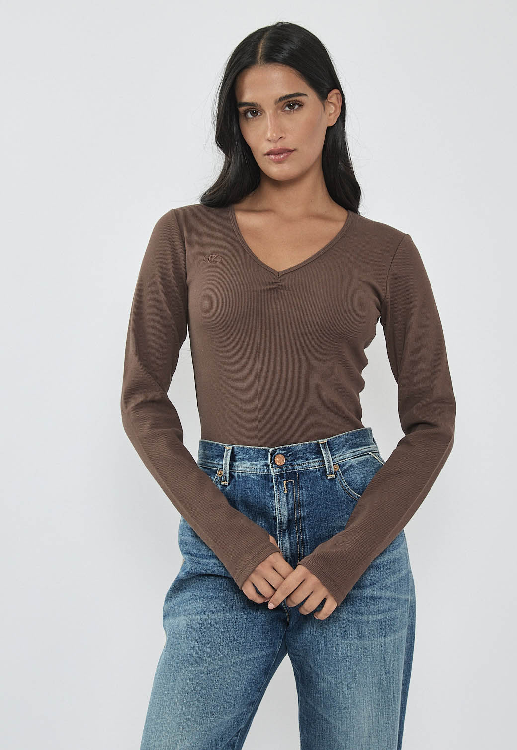 בגד גוף ריב ארוך לנשים בצבע חום