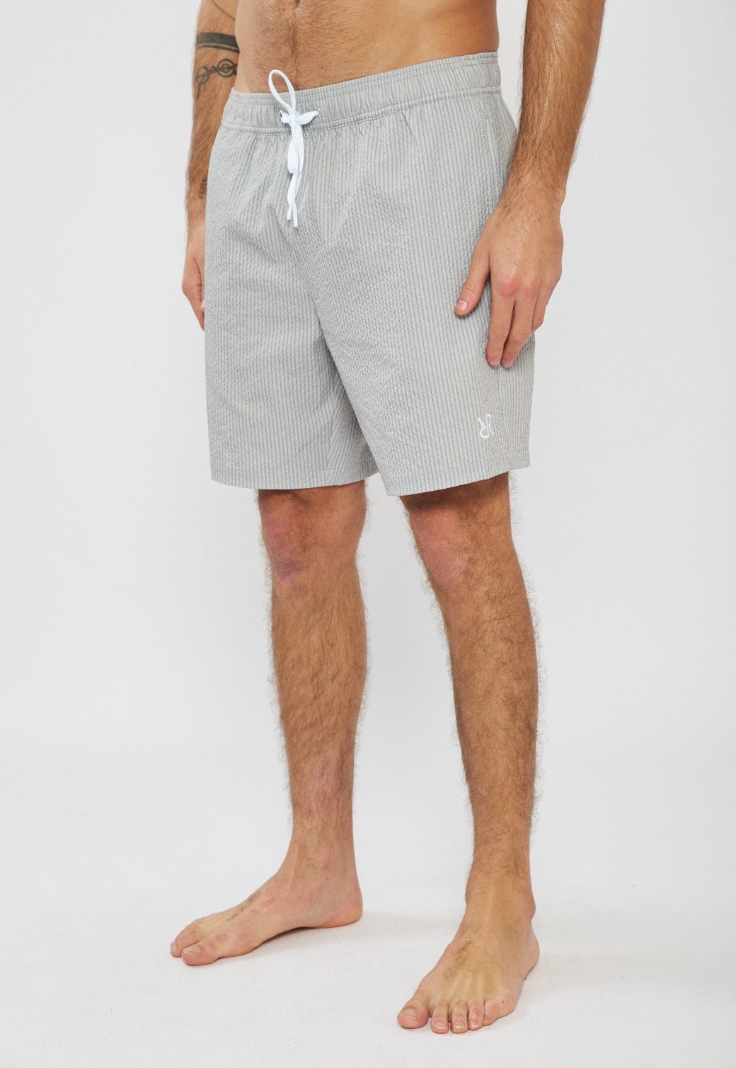 בגד ים לגברים בצבע אפור עם פסים