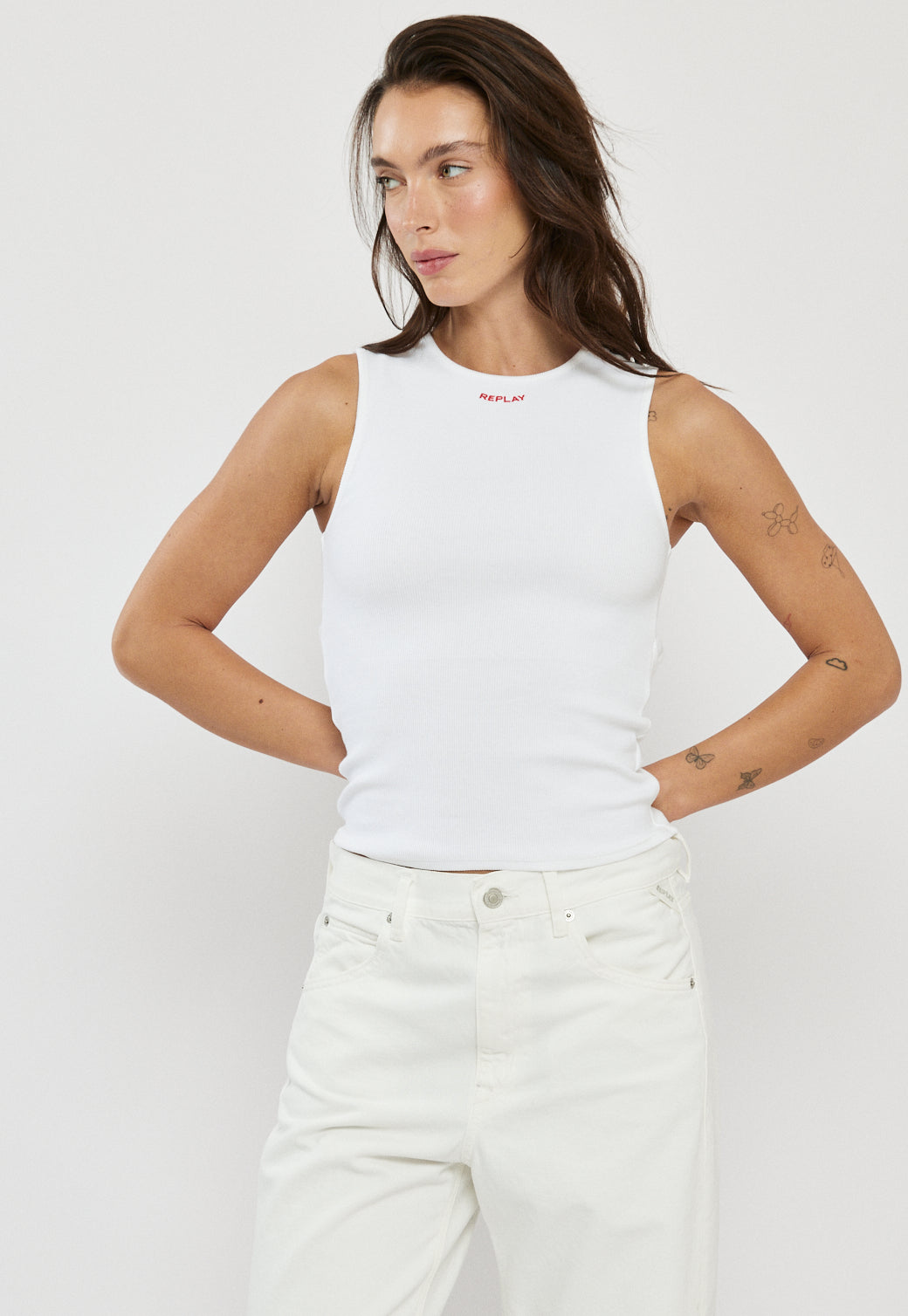 טופ ריב לנשים בצבע לבן