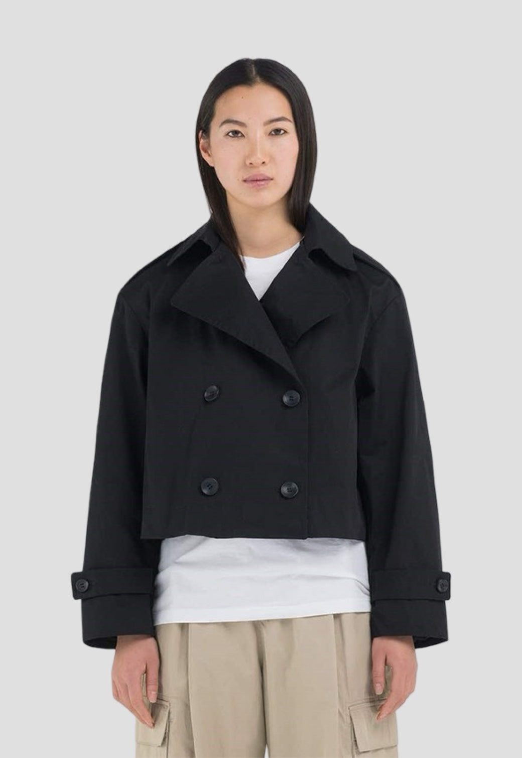 ג'קט טרנץ' באורך קרופ Giubbotti בצבע שחור