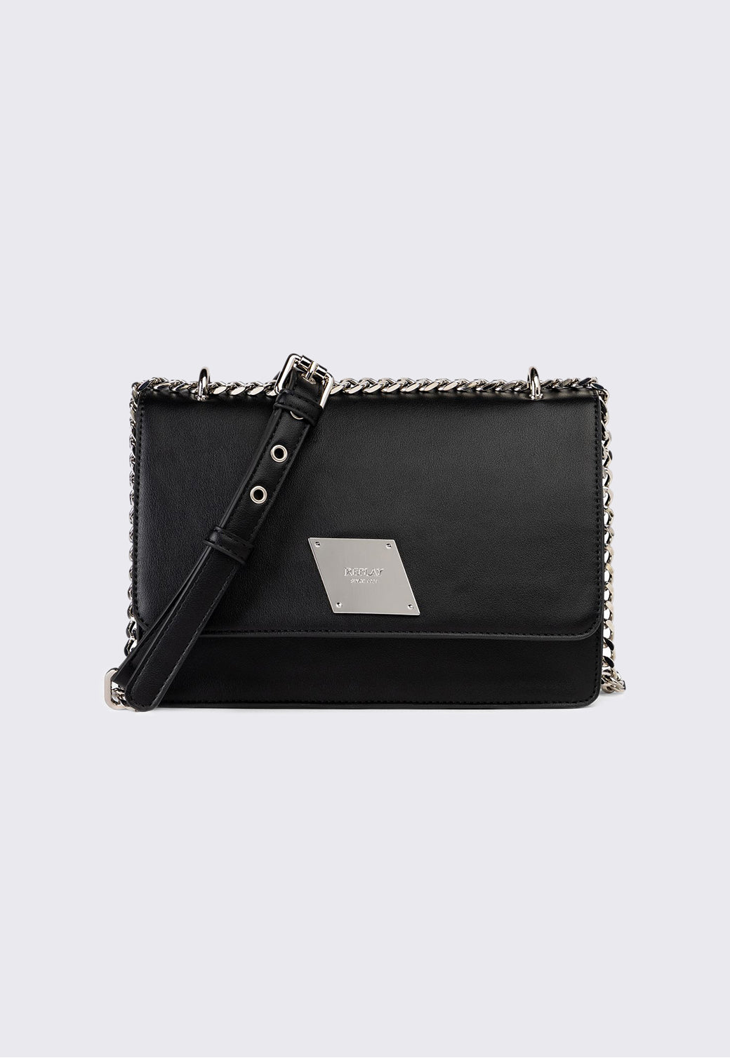 תיק צד לנשים בצבע שחור עם רצועת שרשרת