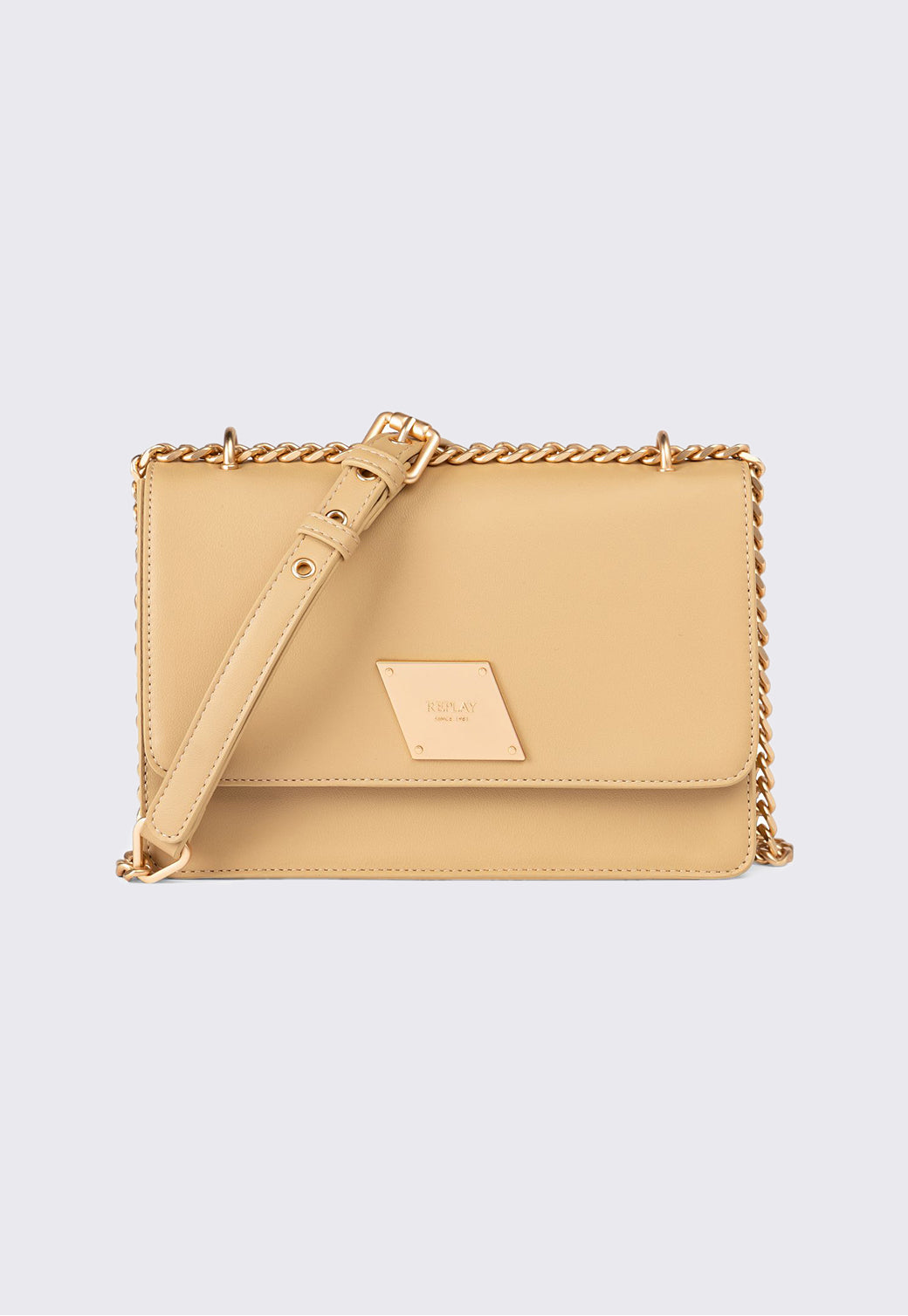 תיק צד לנשים בצבע בז' בהיר עם רצועת שרשרת