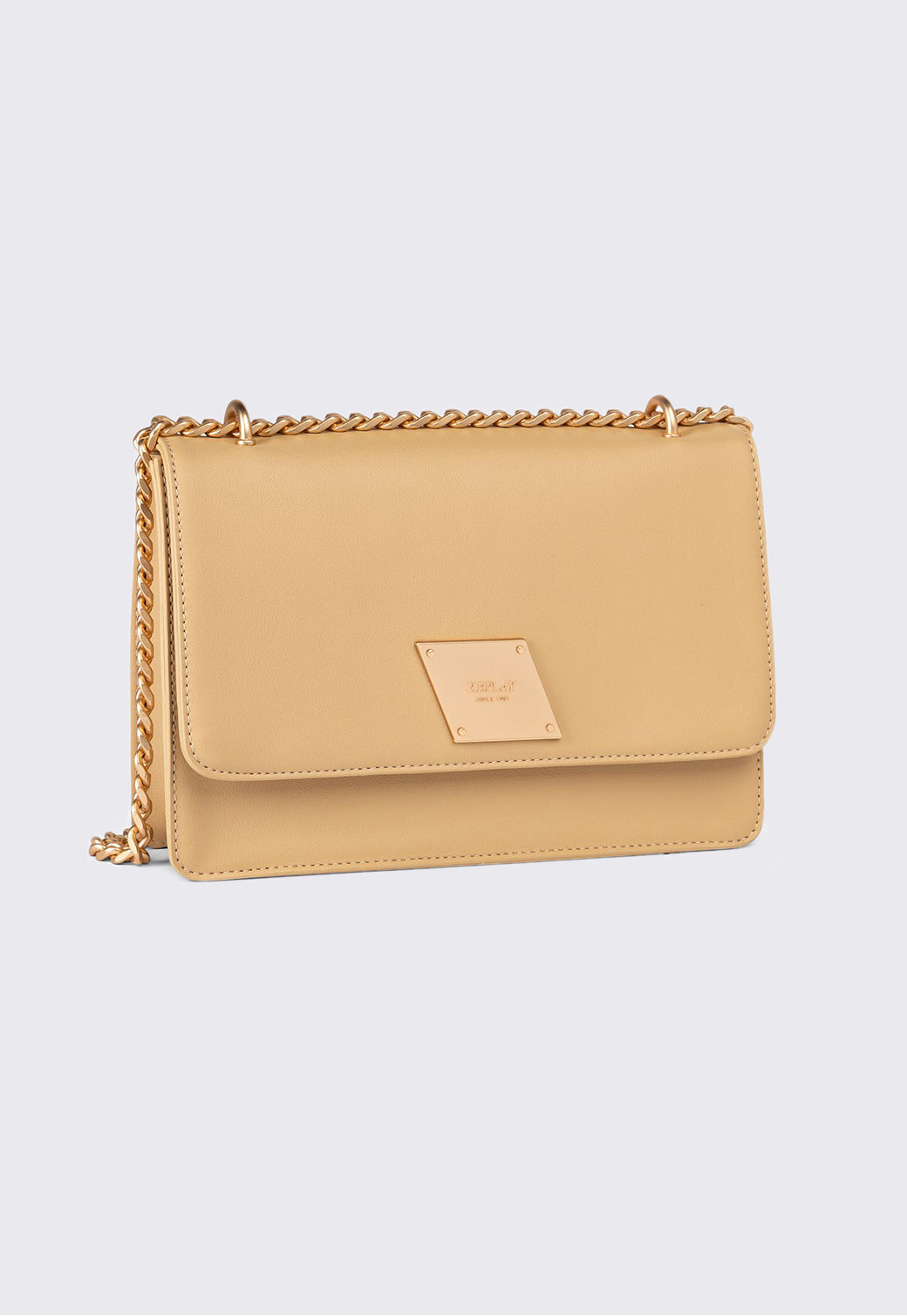 תיק צד לנשים בצבע בז' בהיר עם רצועת שרשרת