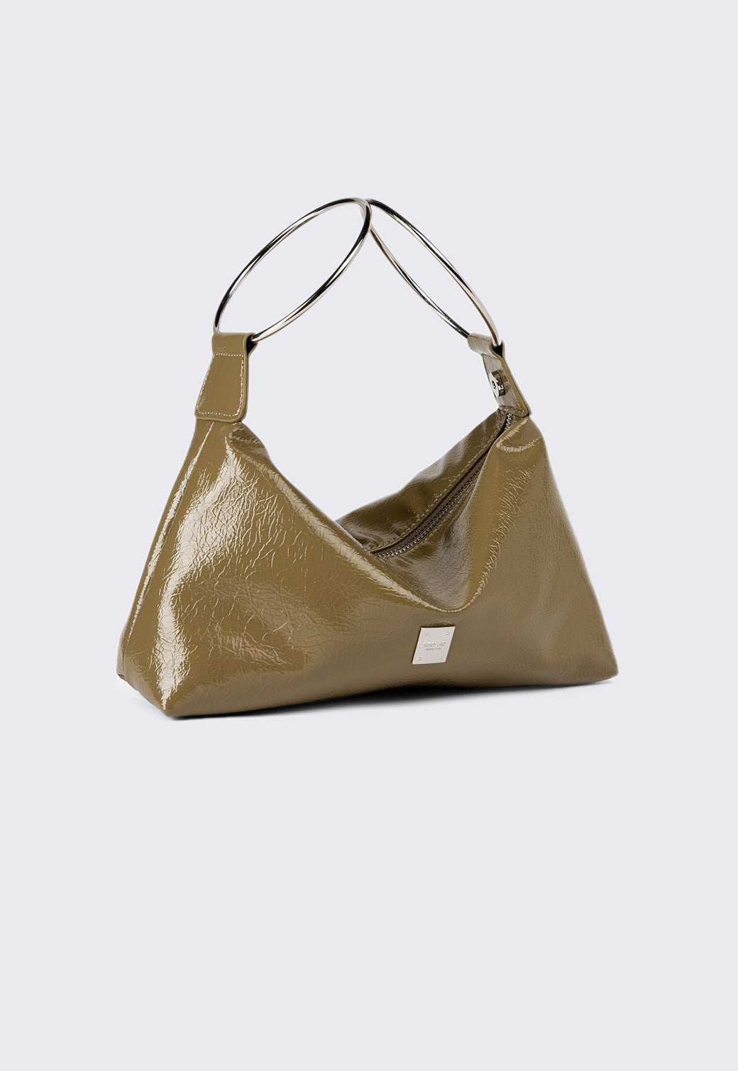 תיק לנשים בצבע חאקי עם ידיות מתכת