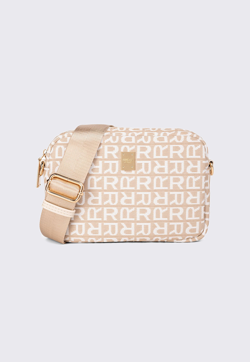 תיק צד לנשים עם הדפס לוגו בצבע בז'