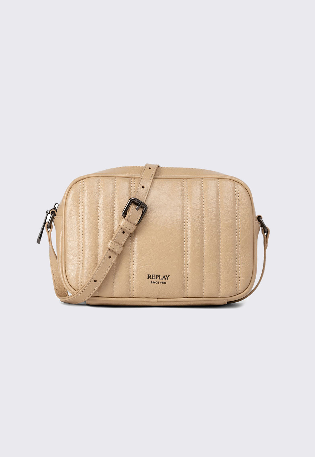 תיק צד לנשים בצבע בז' של REPLAY עם תפרים אנכיים ורצועה מתכווננת