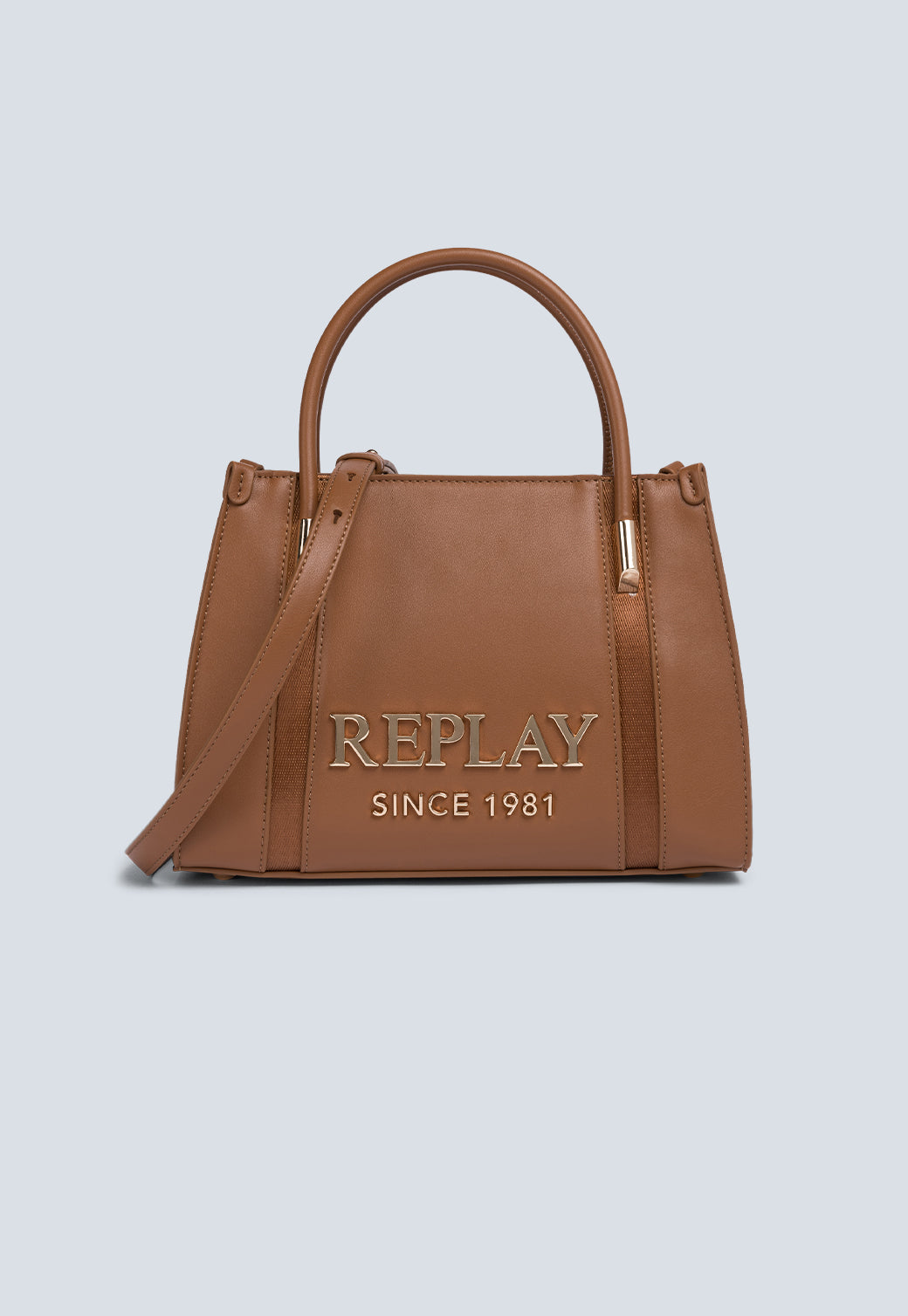 תיק יד לנשים בצבע חום עם לוגו