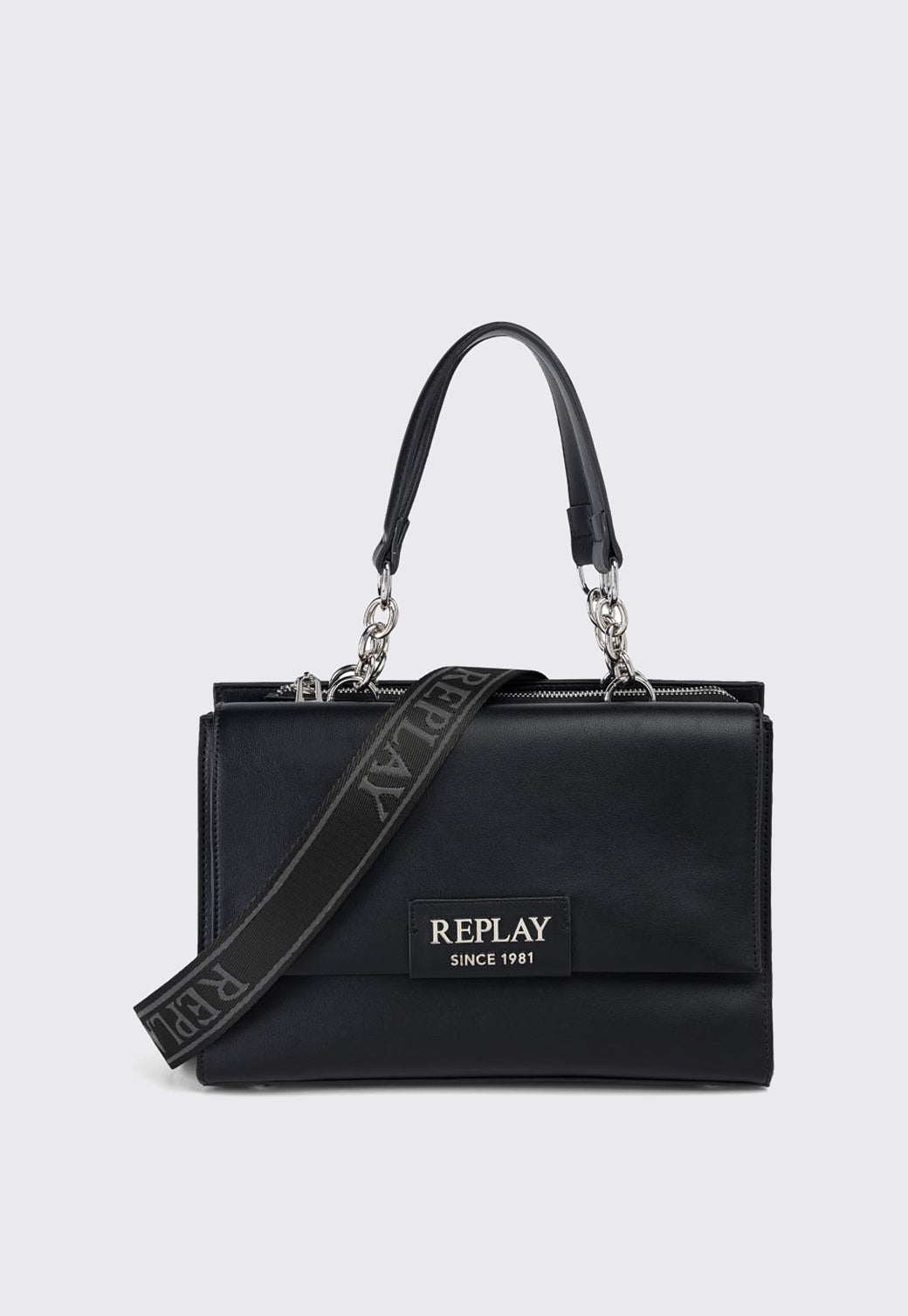 תיק צד לנשים בצבע שחור עם רצועת לוגו