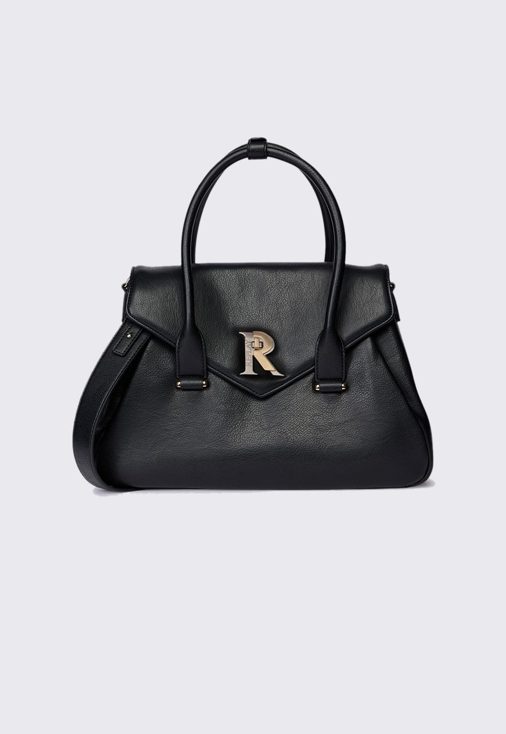 תיק יד לנשים בצבע שחור עם לוגו R מוזהב