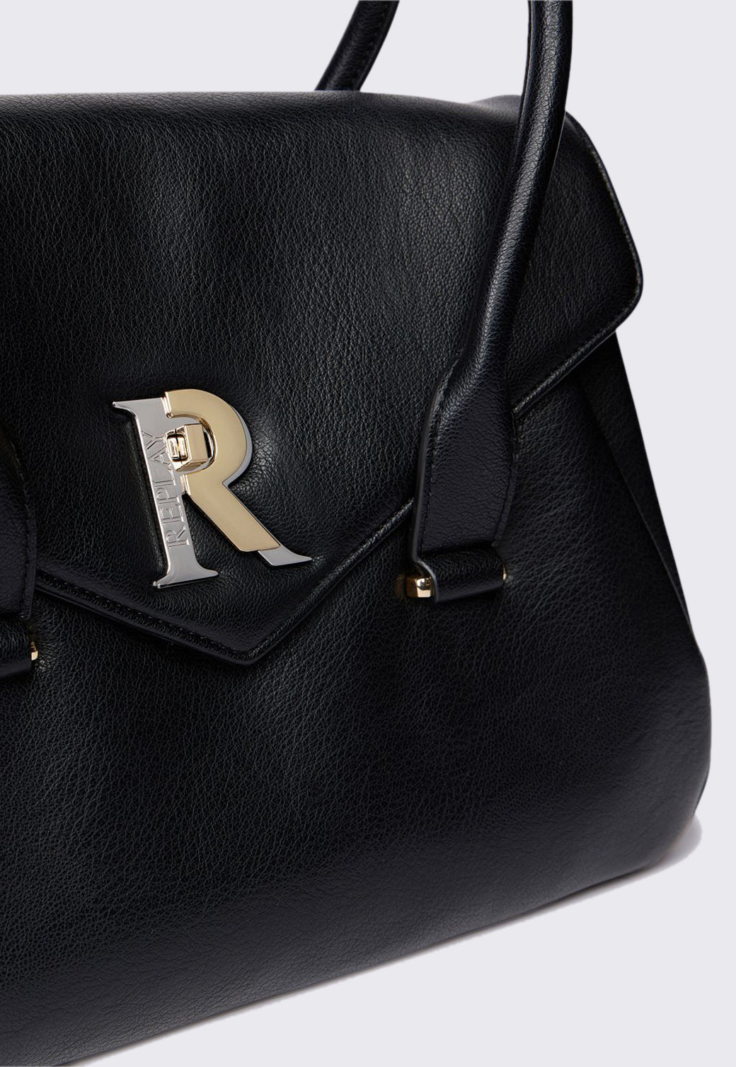 תיק יד לנשים בצבע שחור עם לוגו R מוזהב