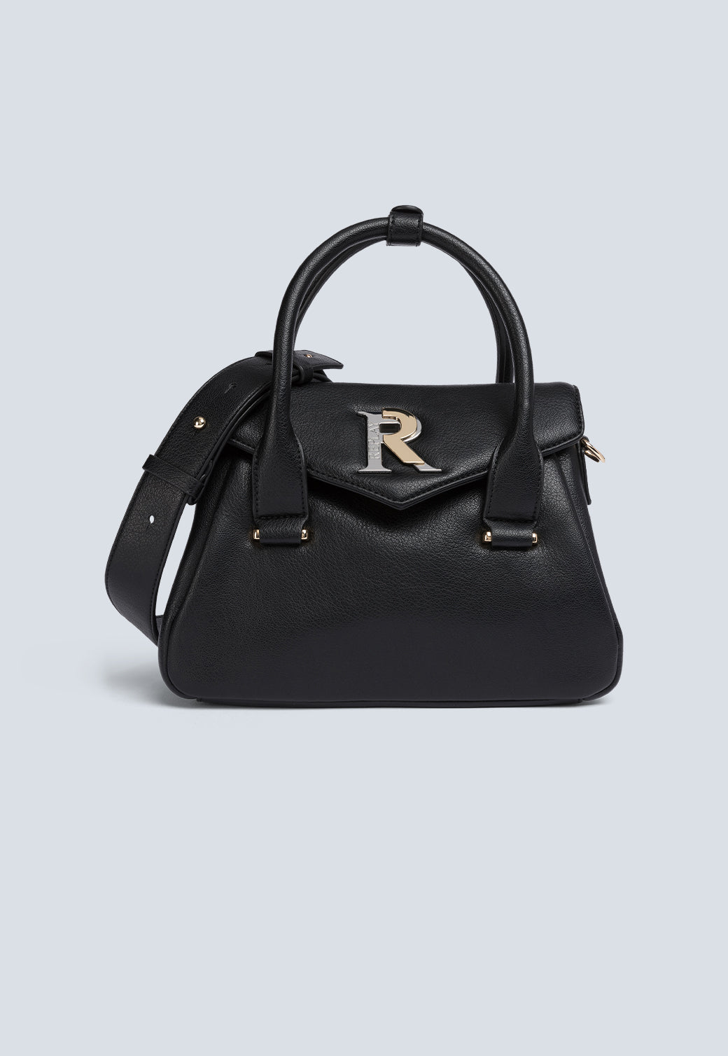 תיק יד לנשים בצבע שחור עם לוגו R מתכתי