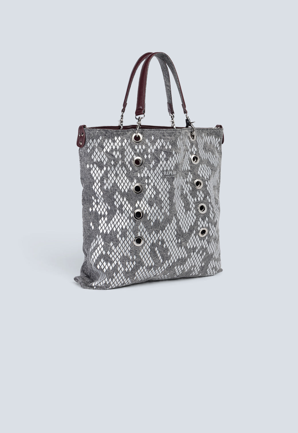 תיק יד לנשים בהדפס נחש אפור עם תיק קטן תואם