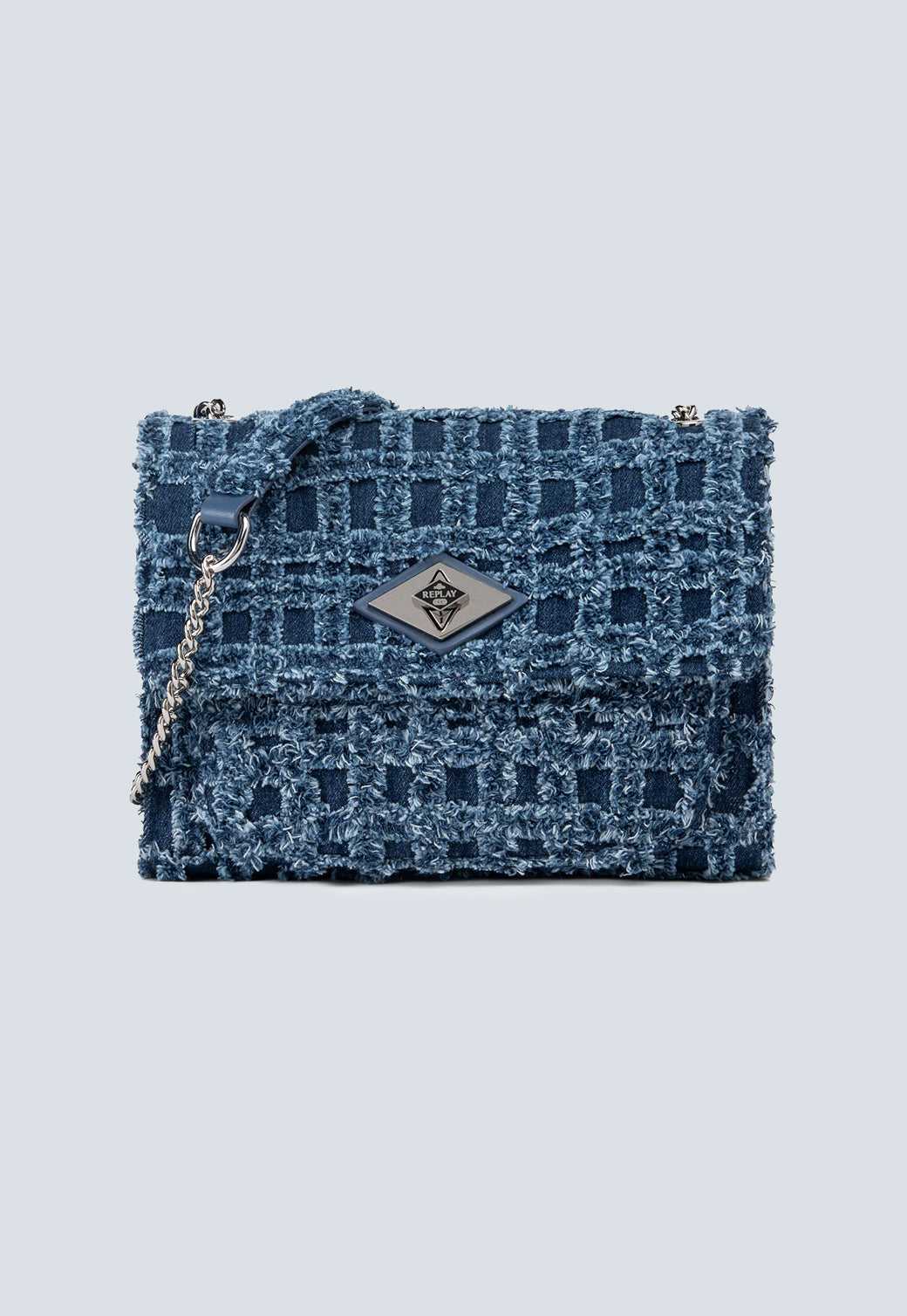 תיק צד לנשים בצבע כחול עם טקסטורה