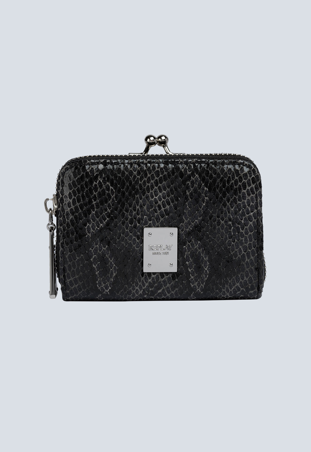 ארנק נשים קטן שחור בטקסטורת נחש