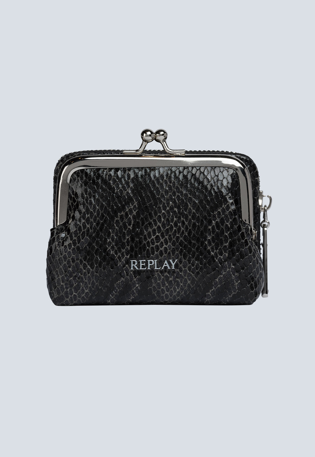 ארנק נשים קטן שחור בטקסטורת נחש