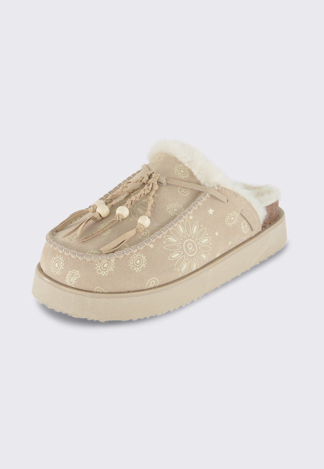 כפכפים לנשים בצבע בז' עם בטנת פרווה