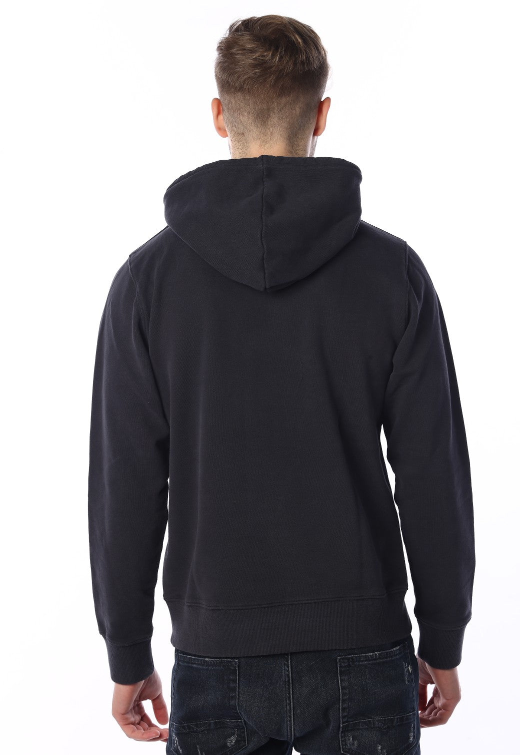 סווטשירט קפוצ'ון עם לוגו מעוגל בחזה | גברים BLACK / L