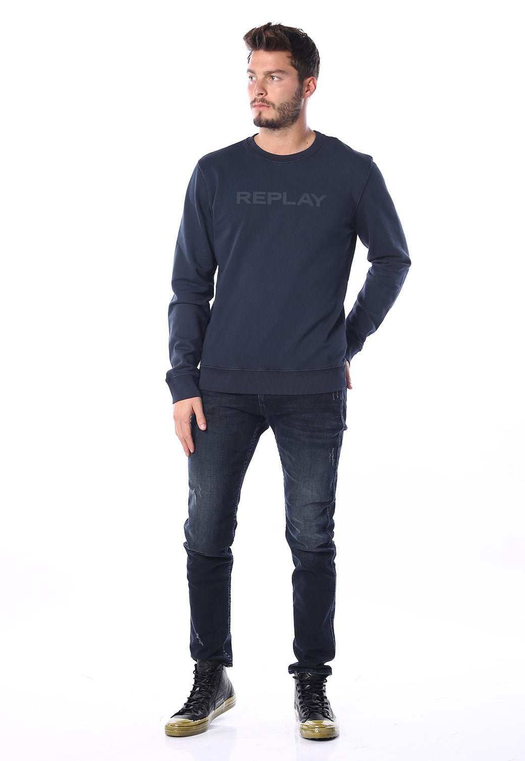 סווטשירט עם לוגו בחזה | גברים BLUE / L