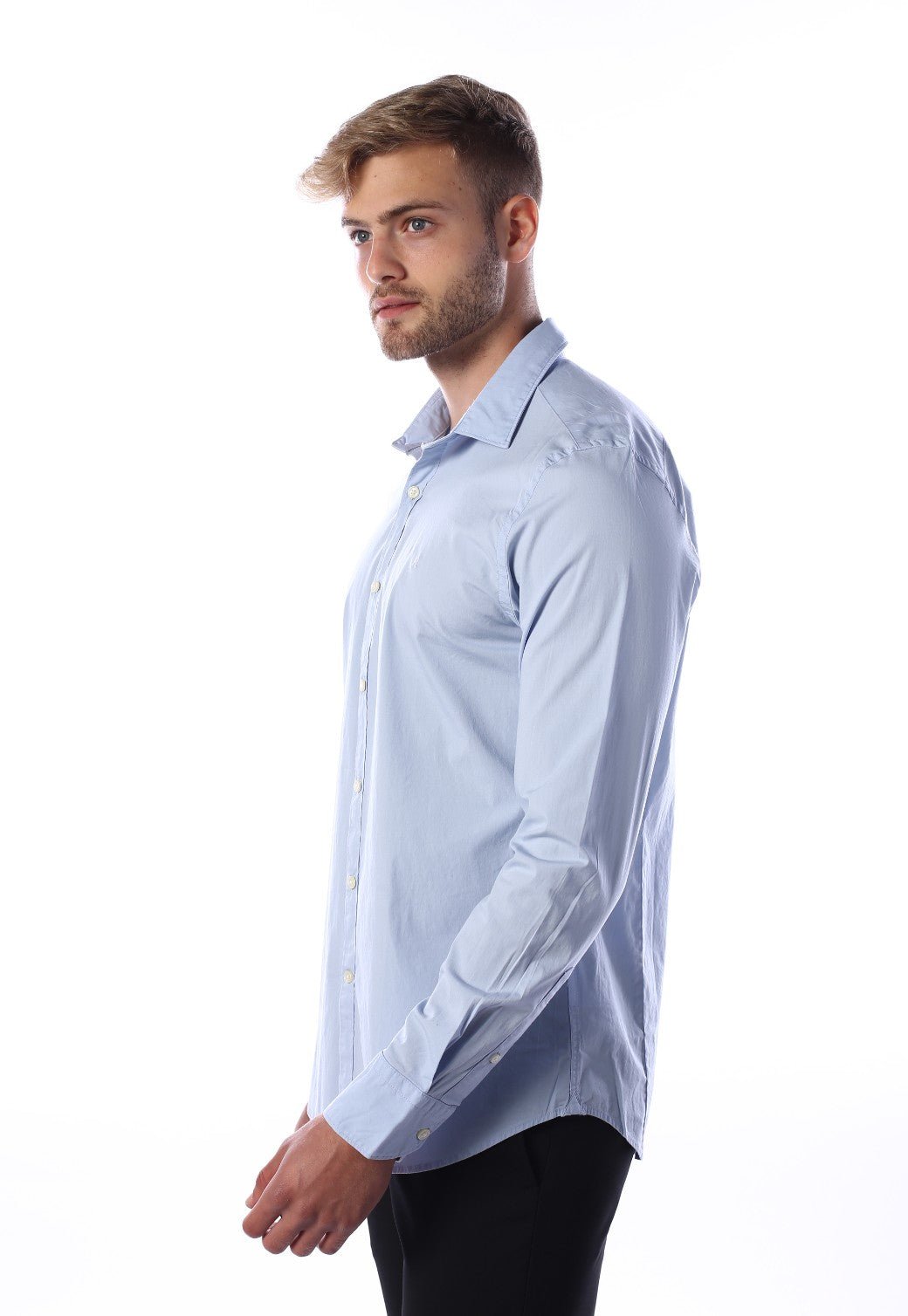 חולצה מכופתרת Slim Fit חלקה | גברים BLUE / L