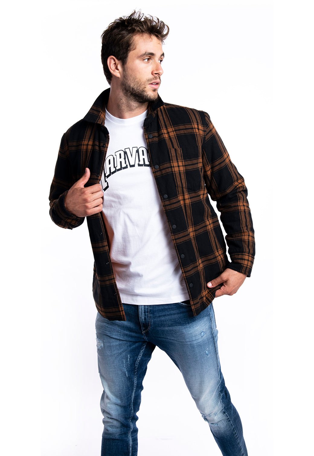 חולצה מכופתרת משבצות | גברים BLACK / L