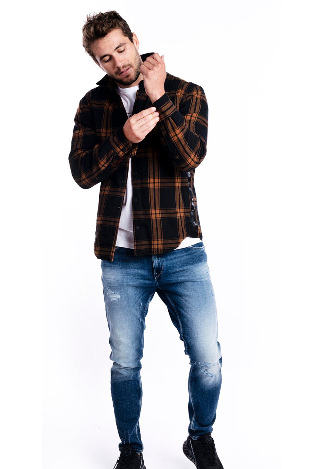 חולצה מכופתרת משבצות | גברים BLACK / L