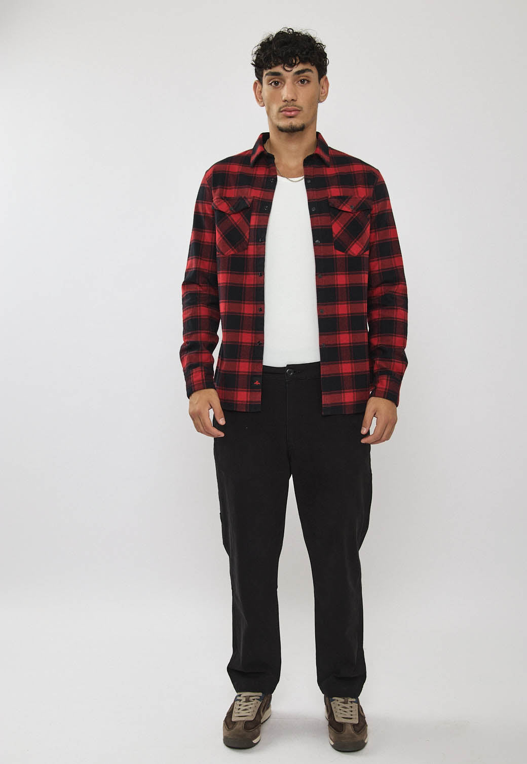 חולצת פלנל לגברים בצבע אדום-שחור משובץ