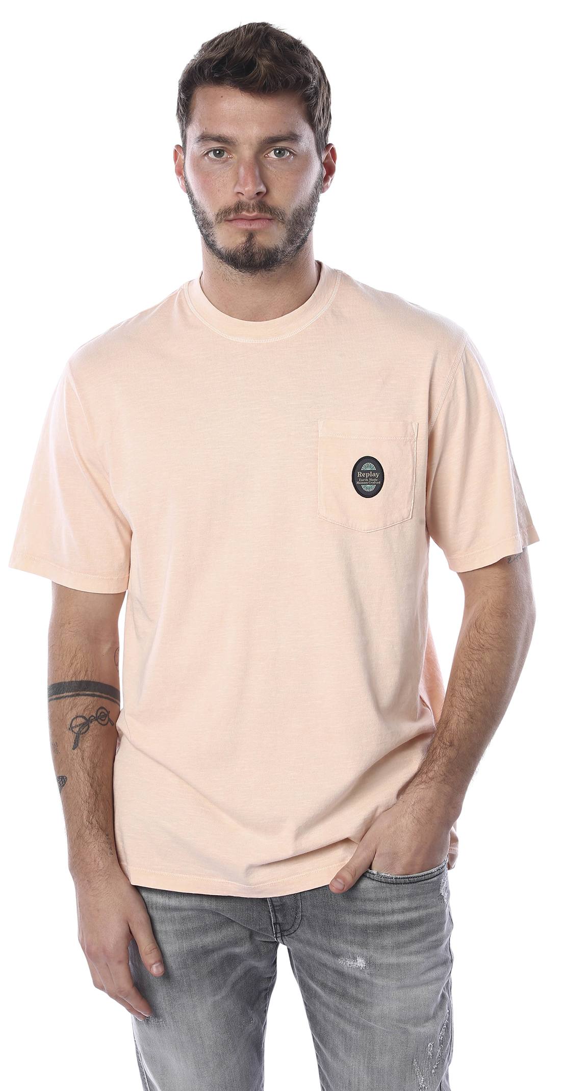 חולצת טי לגברים בצבע ורוד בהיר בעיצוב קז’ואל