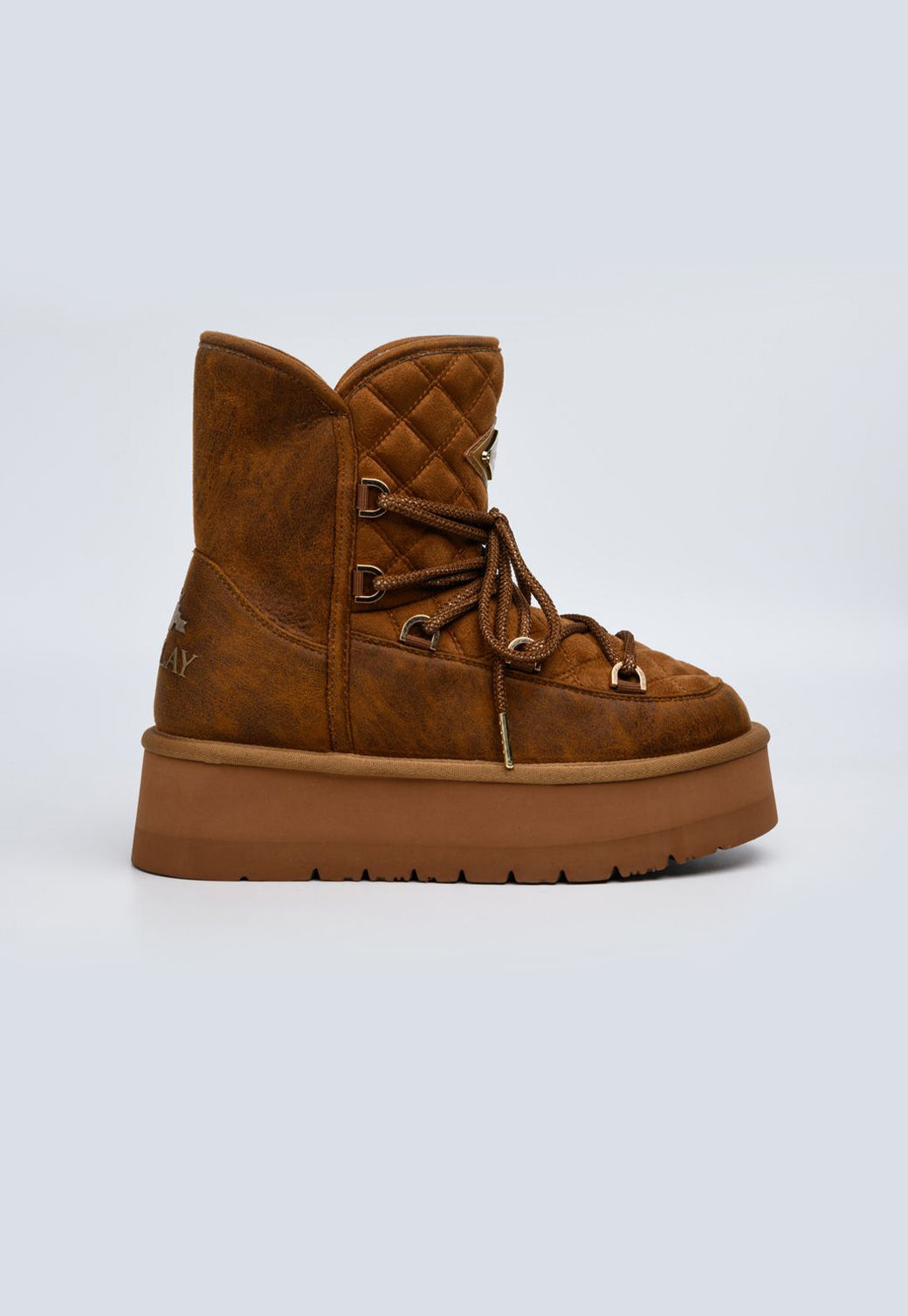 מגפוני פלטפורמה לנשים בצבע חום עם קווילט