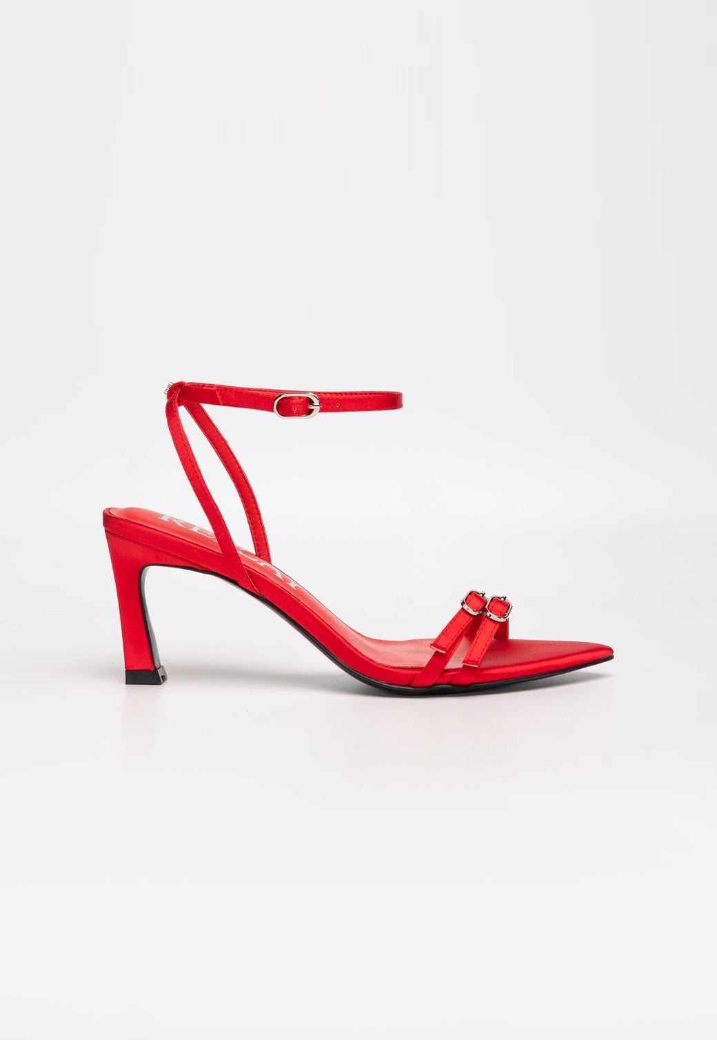 נעלי עקב סטרפי לנשים בצבע אדום עם רצועת קרסול