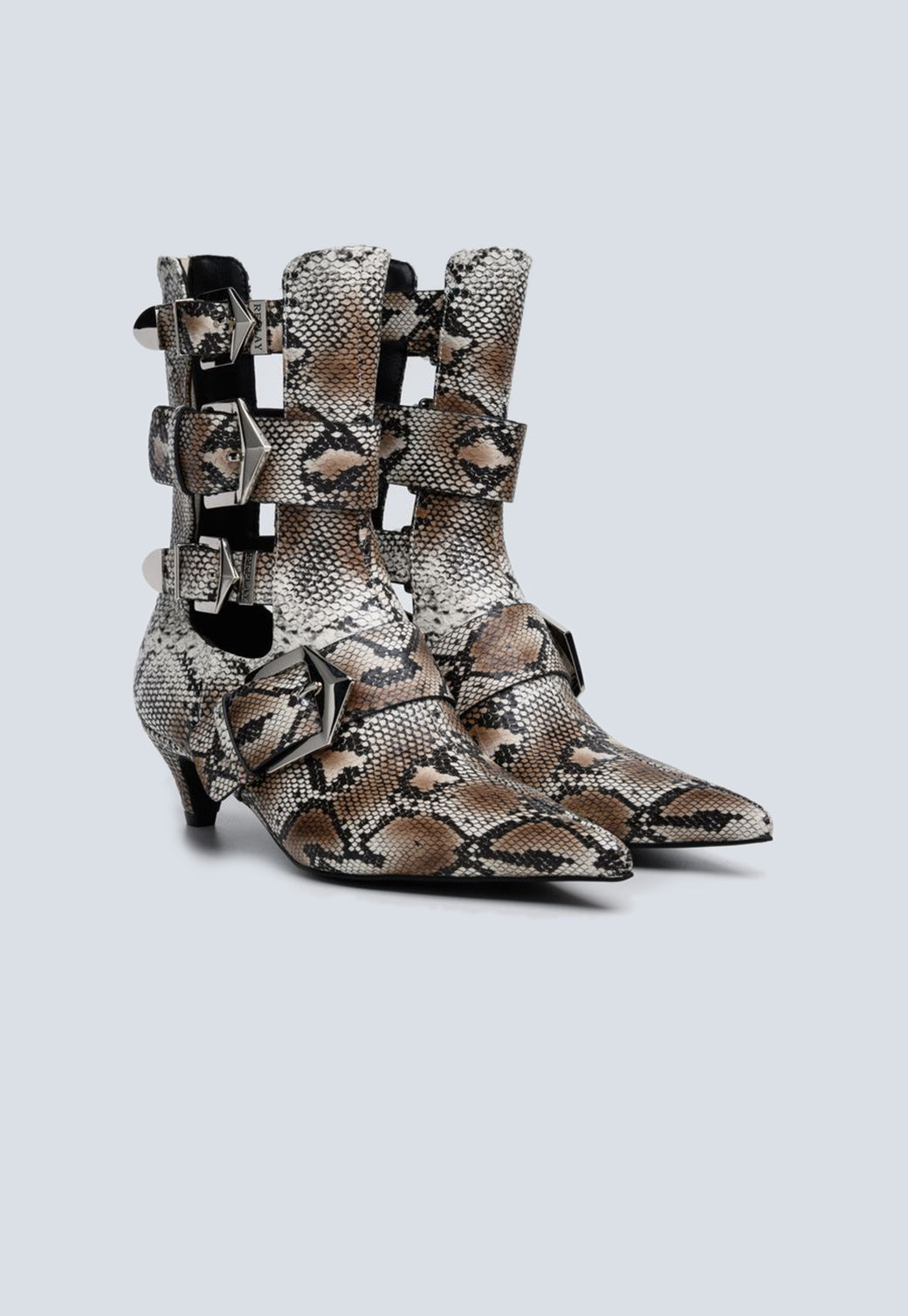 מגפוני עקב לנשים בהדפס נחש בצבע בז׳