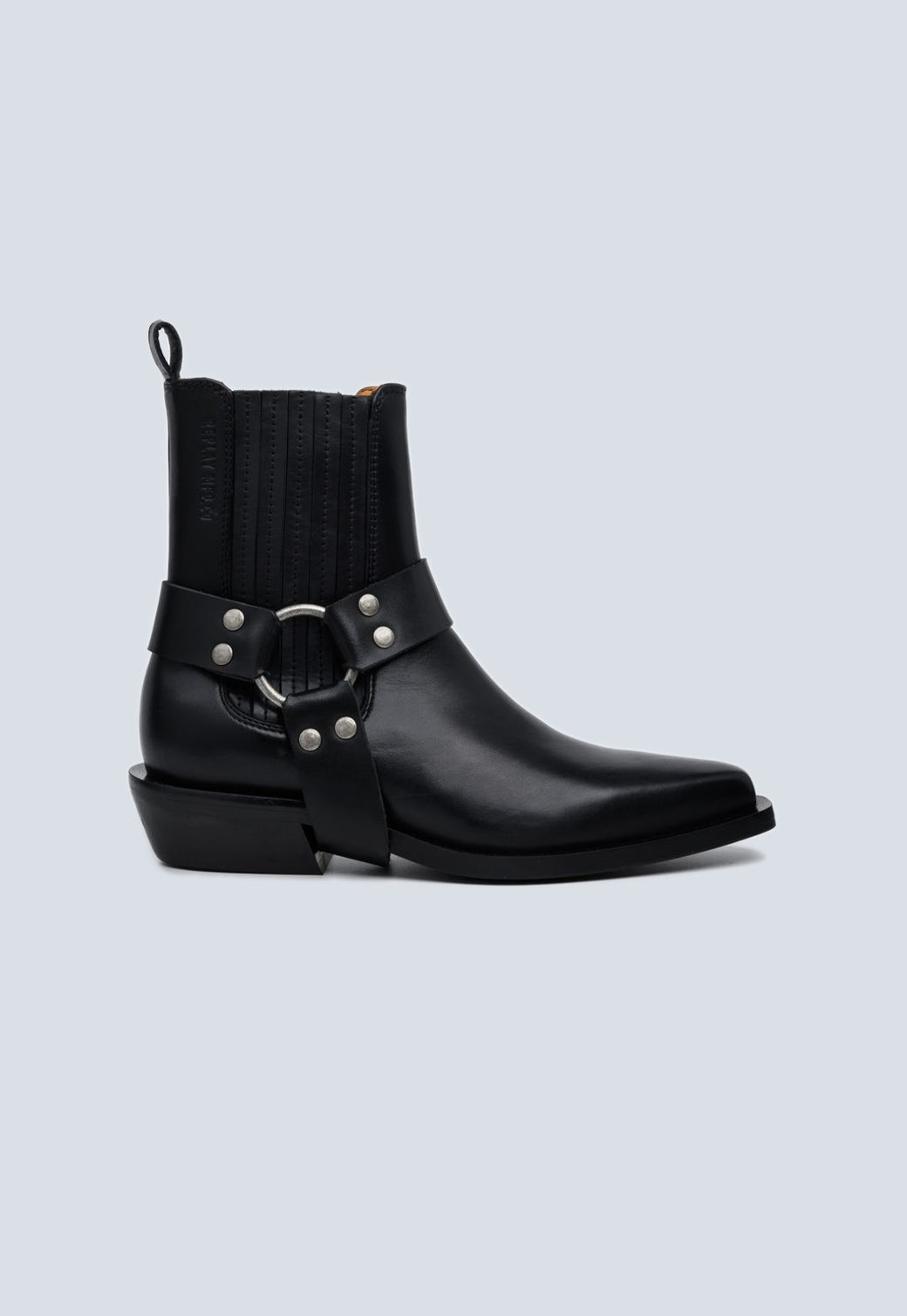 מגפוני עור לנשים בצבע שחור עם אבזם מתכת