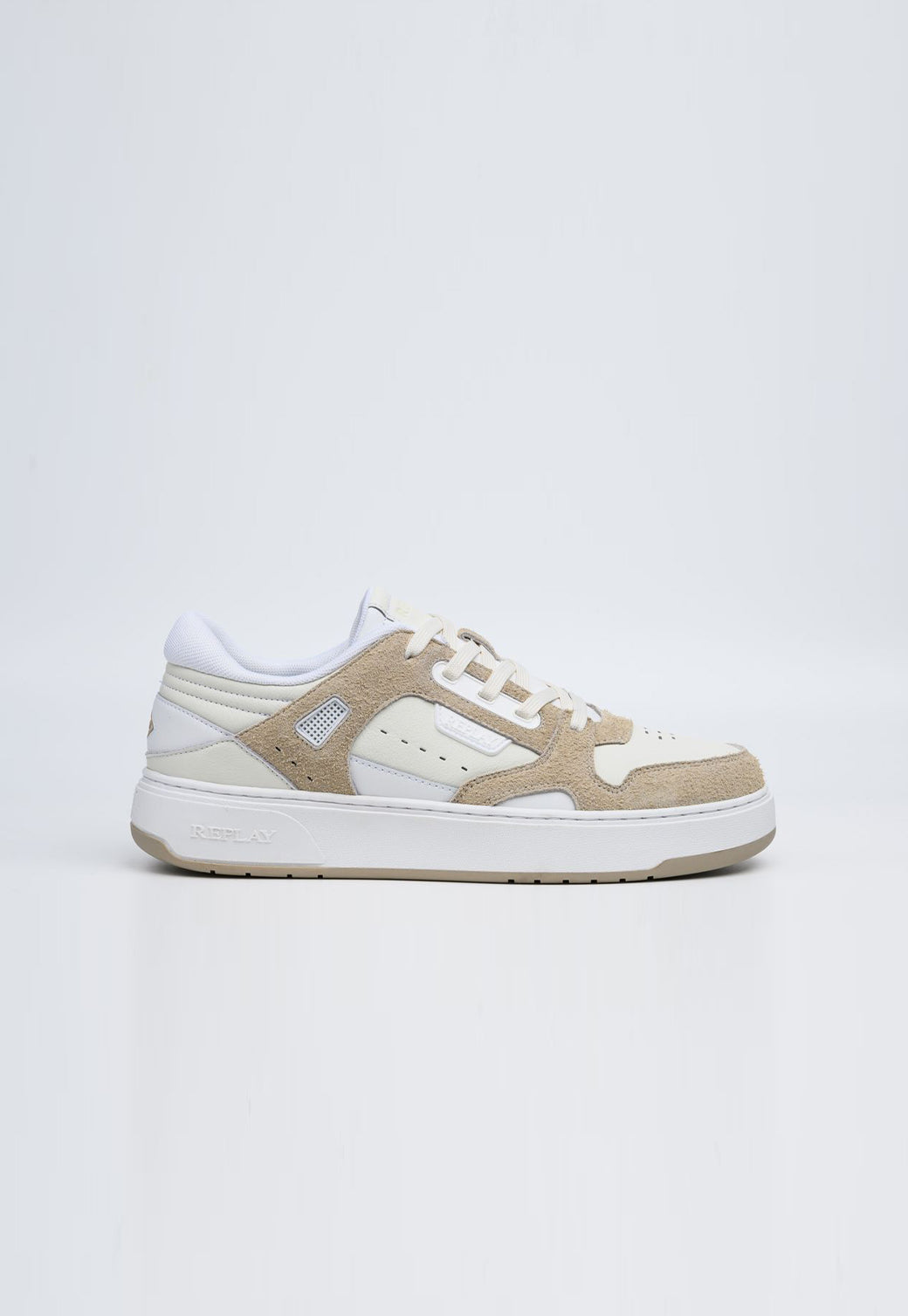 סניקרס לגברים בצבע לבן-בז׳ עם שילוב זמש