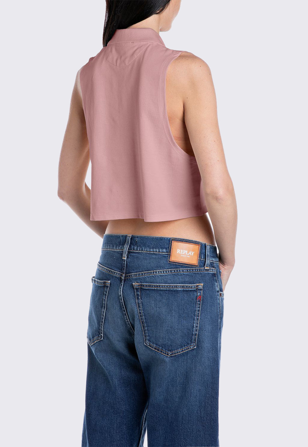 טופ פולו קצר ללא שרוולים לנשים בצבע ורוד עתיק