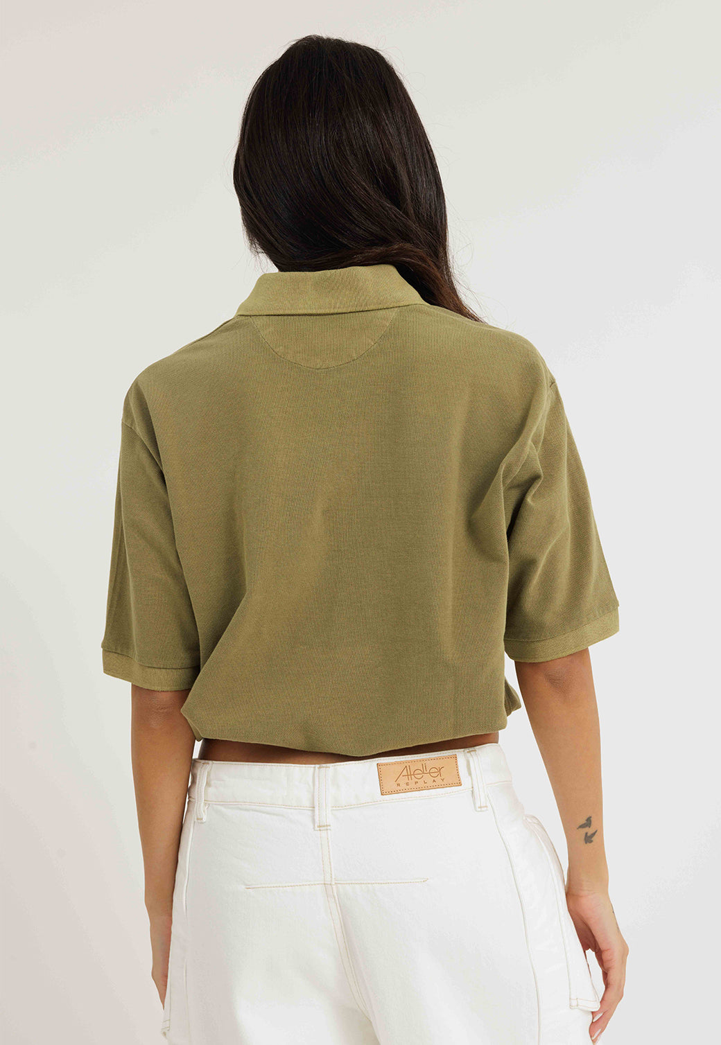 חולצת פולו קצרה לנשים בצבע ירוק