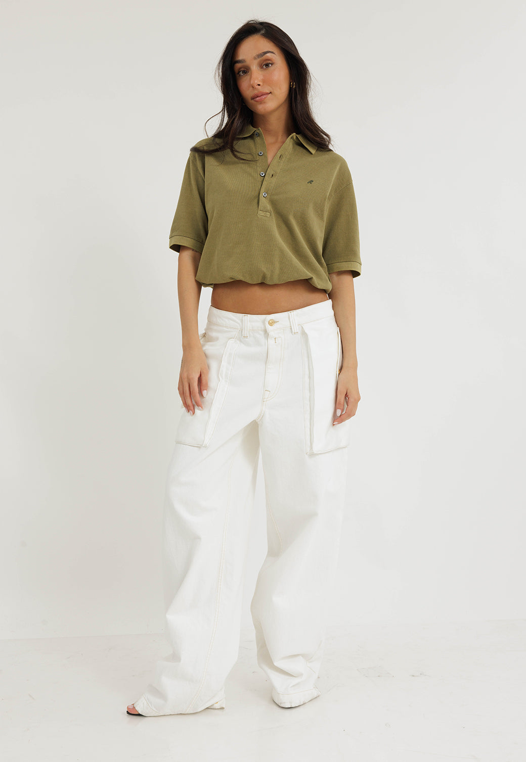 חולצת פולו קצרה לנשים בצבע ירוק