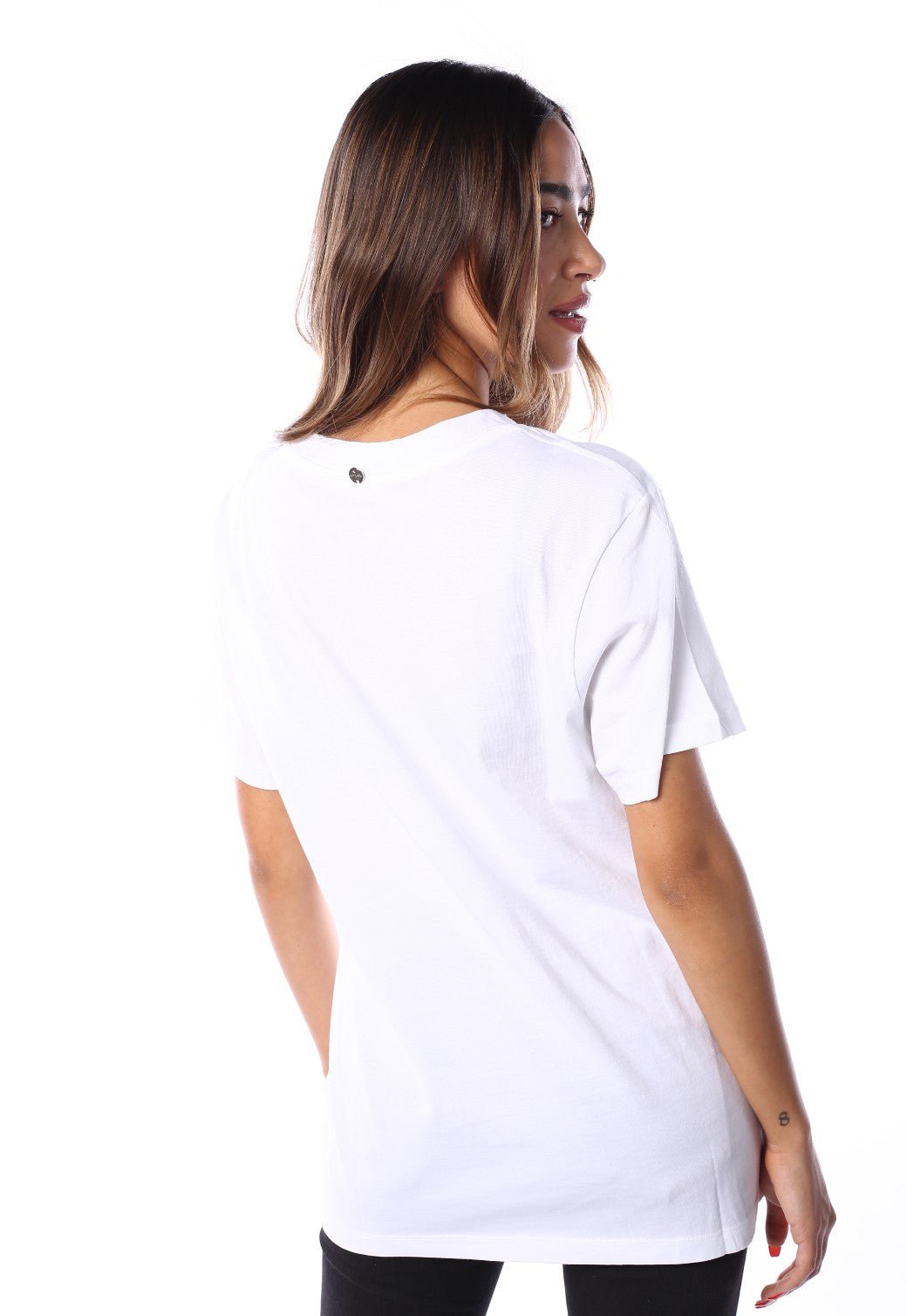 חולצת טי שירט קצרה עם הדפס פרח בצד שמאל | נשים WHITE / S