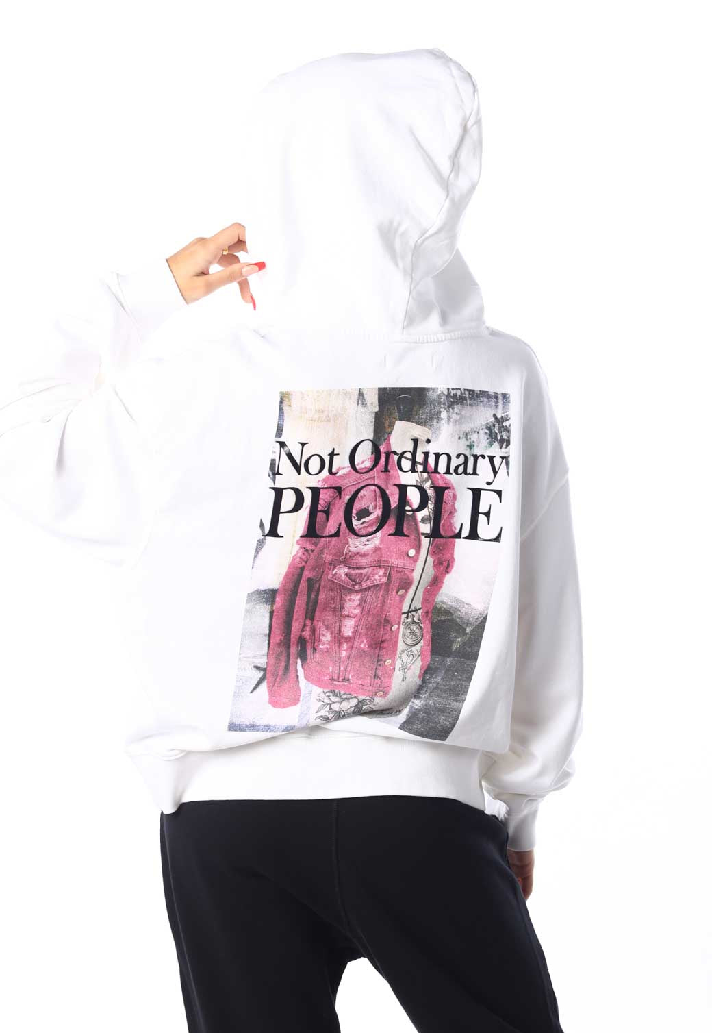 סווטשירט קפוצ'ון הדפס לוגו נשים