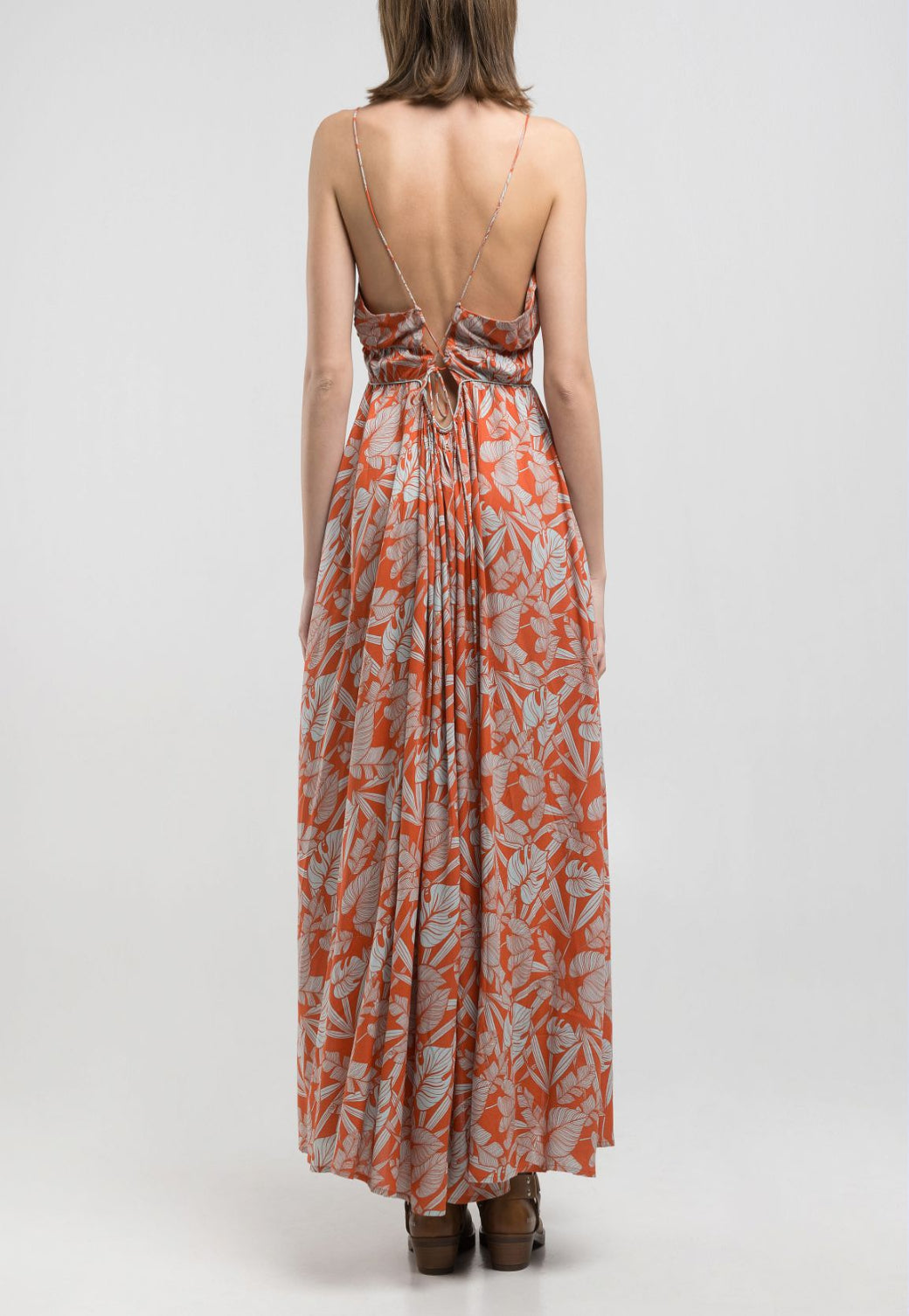 שמלת מקסי לנשים בהדפס פרחוני כתום