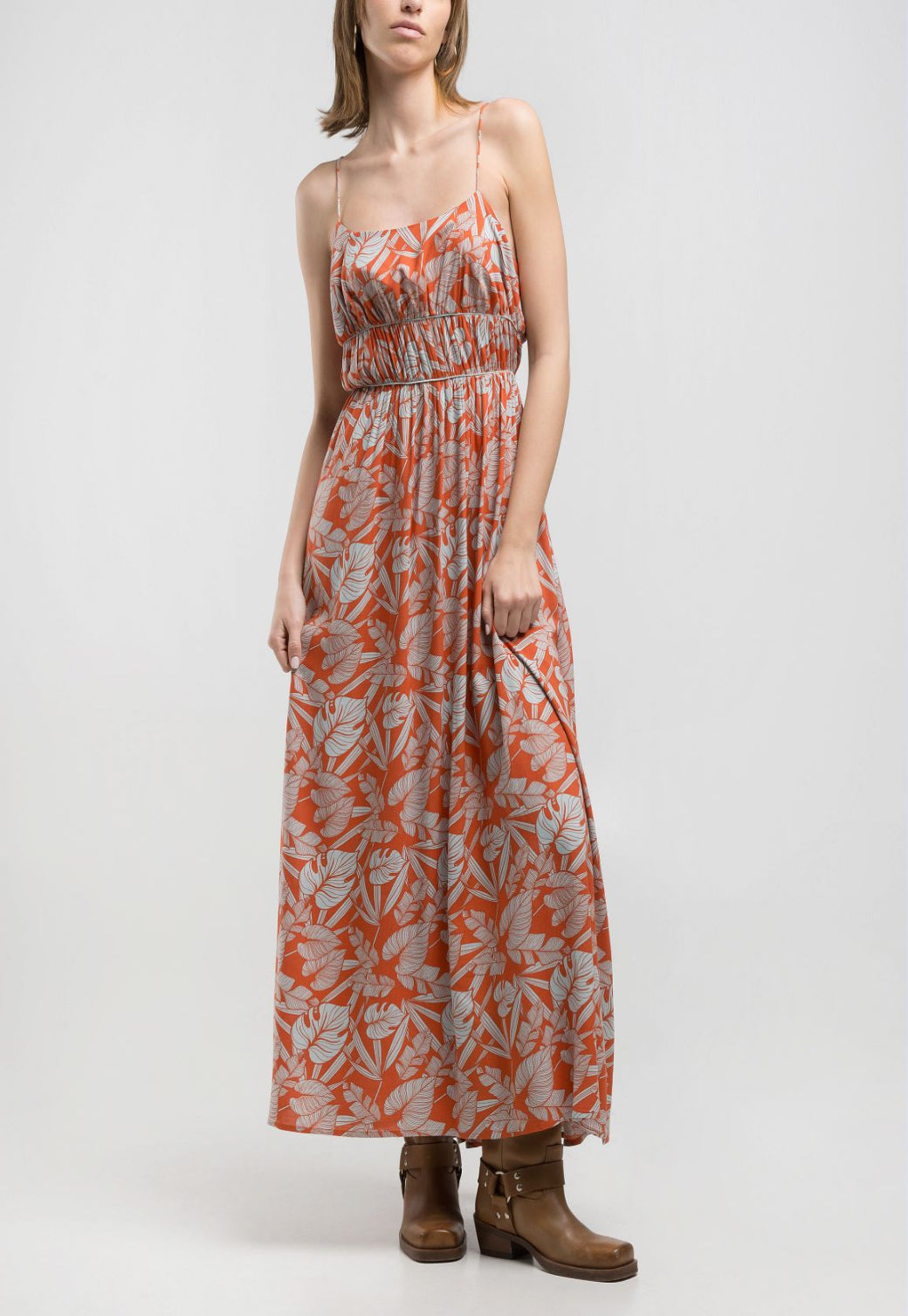 שמלת מקסי לנשים בהדפס פרחוני כתום