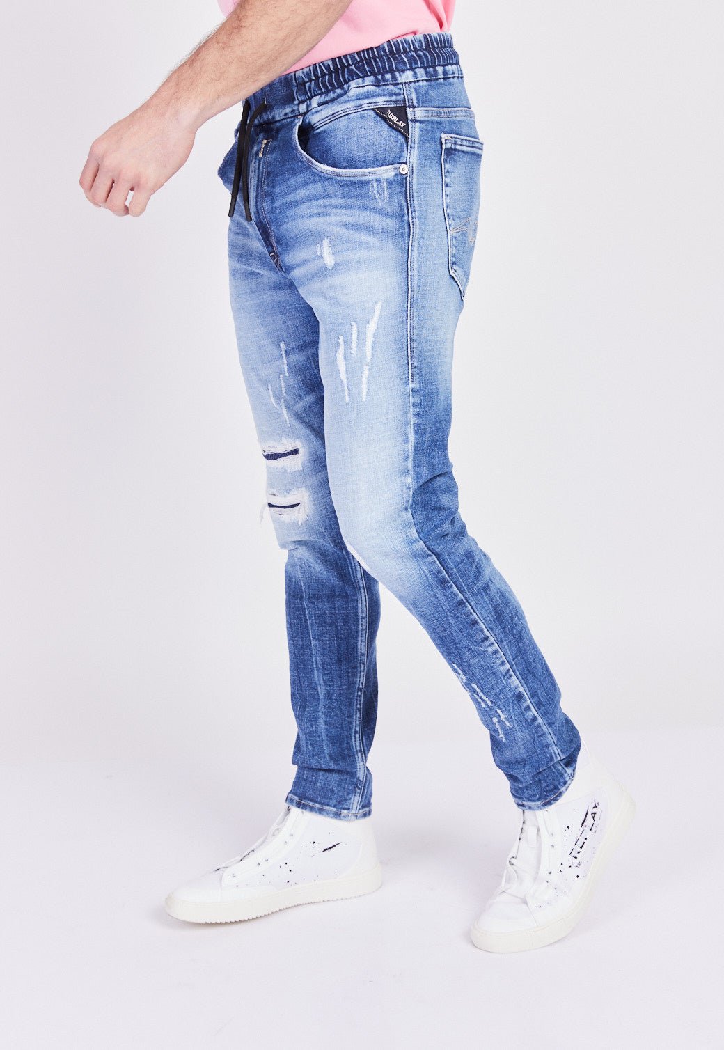 ג'ינס סקיני עם שפשופים וקרעים גברים - Replay