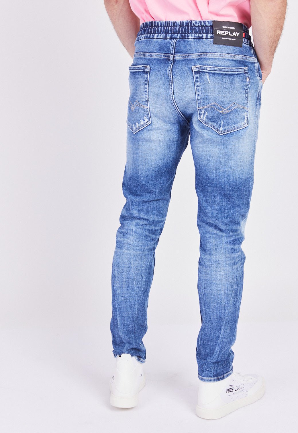 ג'ינס סקיני עם שפשופים וקרעים גברים - Replay