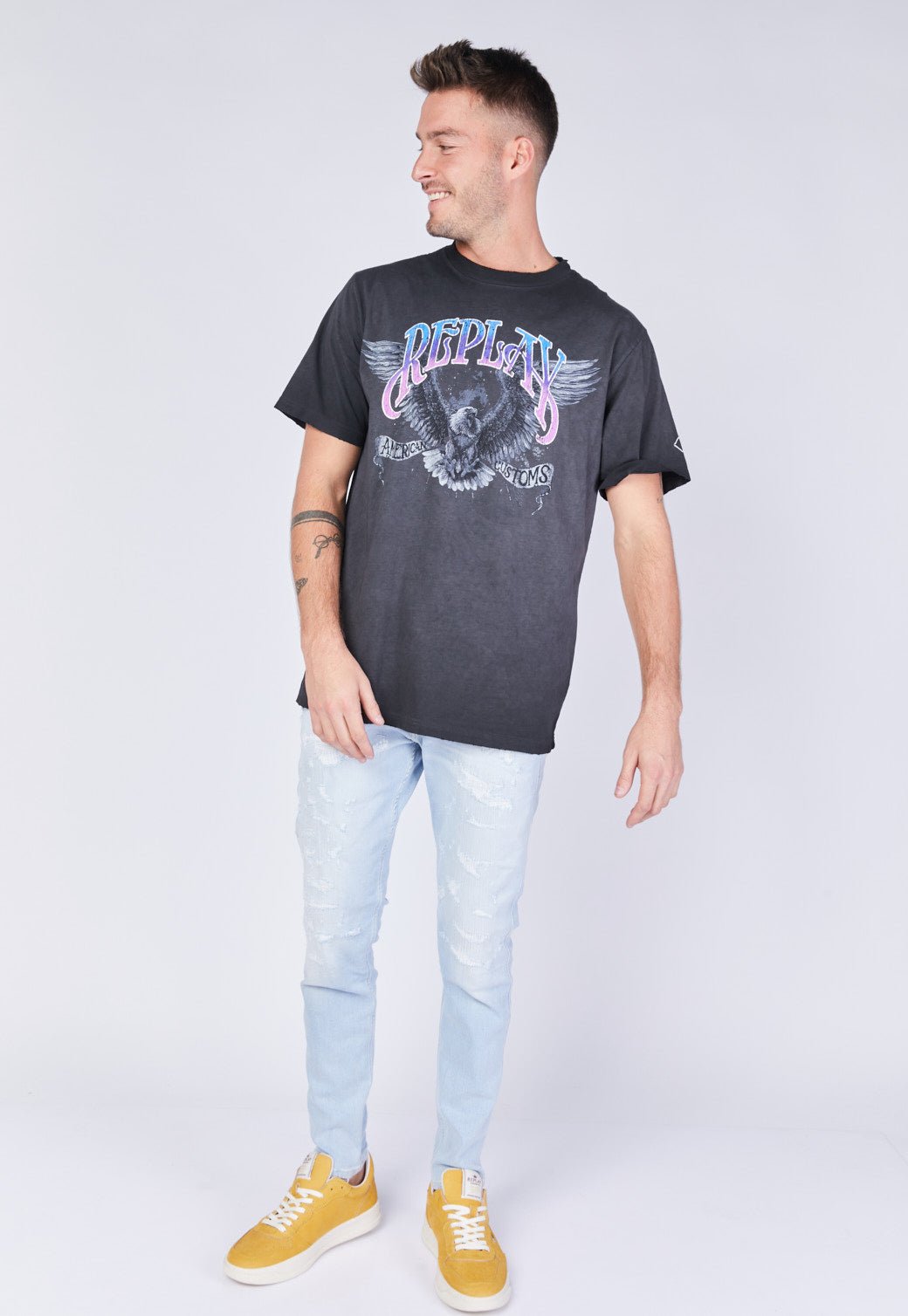 ג'ינס Slim Fit BRONNY עם קרעים מתופרים גברים - Replay