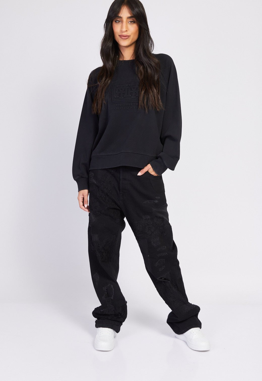 ג'ינסWide Leg עם פאצ'ים של תחרה נשים - Replay