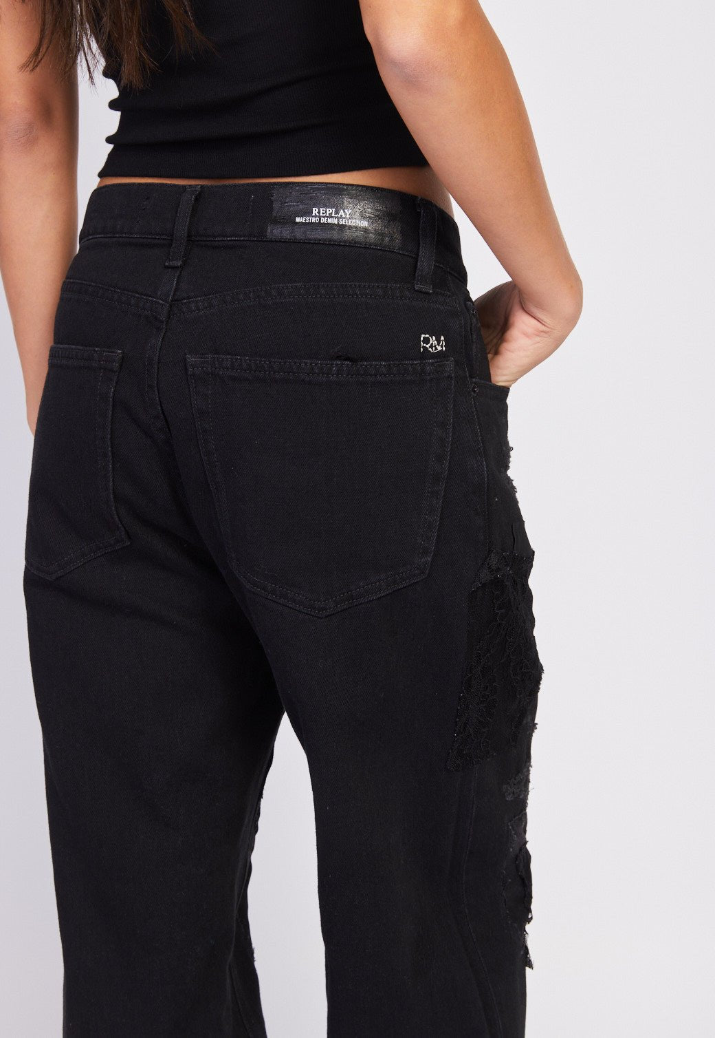 ג'ינסWide Leg עם פאצ'ים של תחרה נשים - Replay