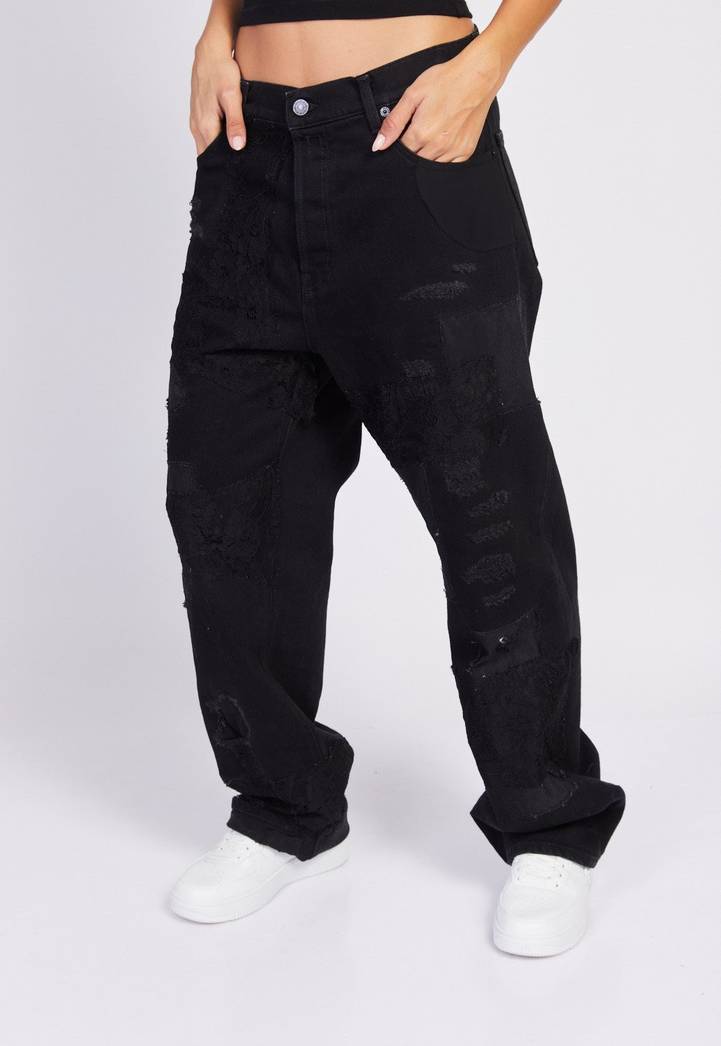 ג'ינסWide Leg עם פאצ'ים של תחרה נשים - Replay