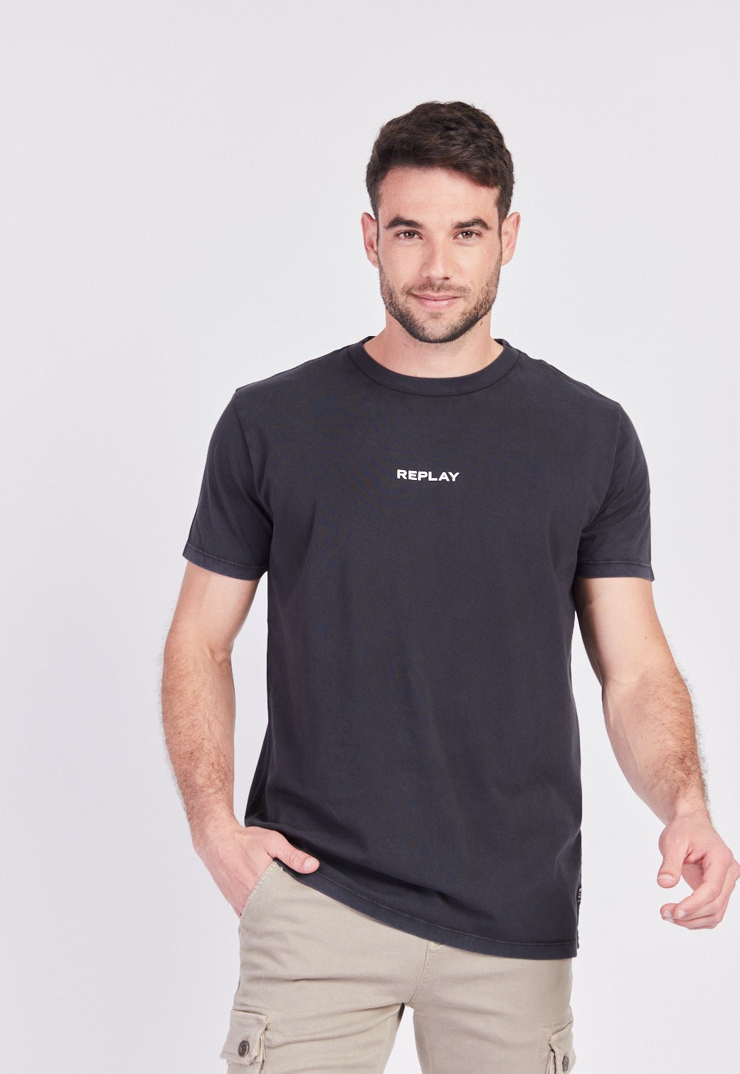 טי שירט קצרה במראה דהוי גברים - Replay