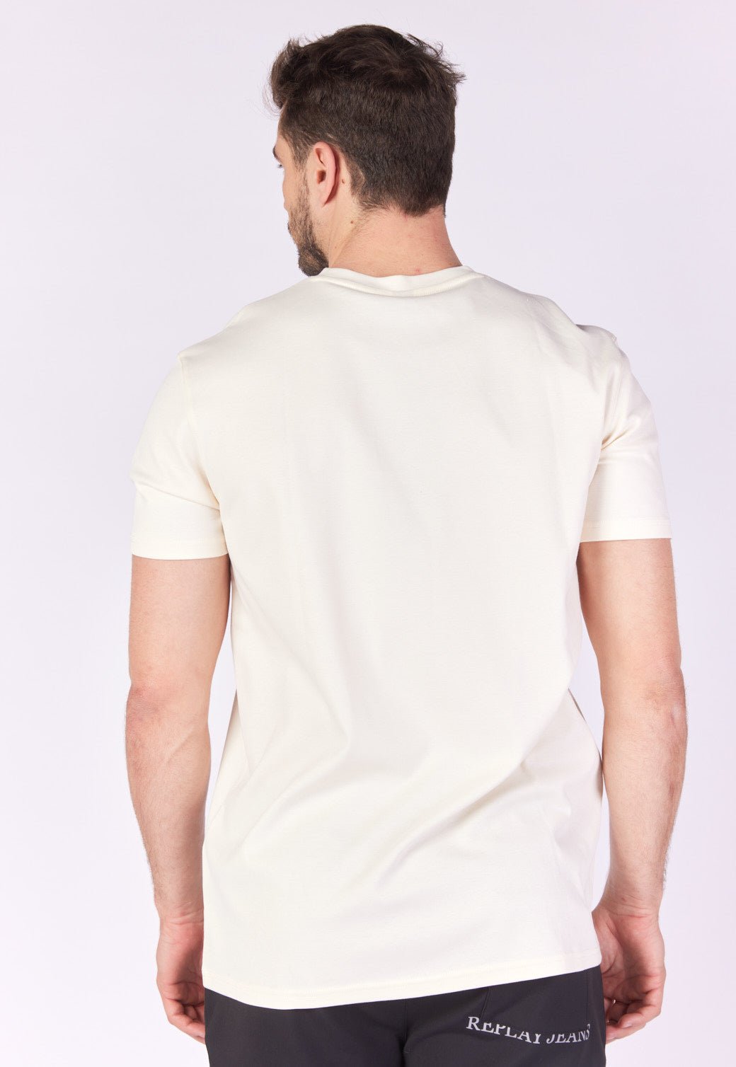 טי שירט קצרה פיקה בצבע שמנת גברים - Replay