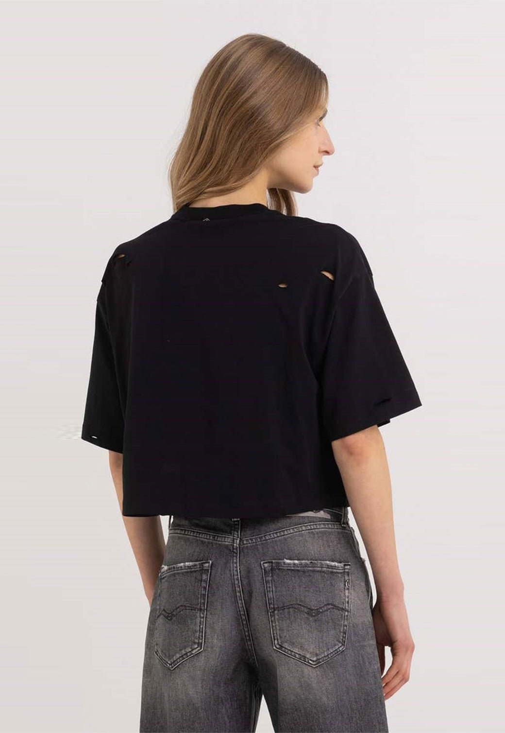 טי שירט קצרה קרופ עם הדפס נשים - Replay