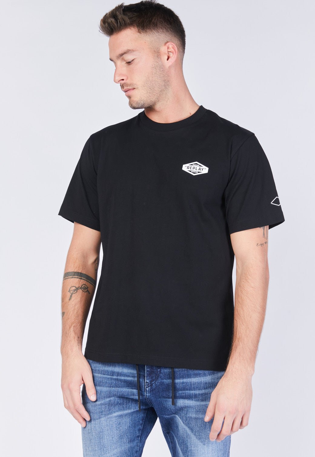 טי שירט קצרה עם הדפס בגב גברים - Replay